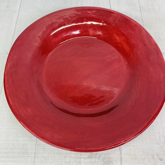 Pottery Barn SAUSALITO Merlot Red Handpainted Rim 12" Dinner Plates Set of 2 - Picture 4 of 13